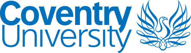 Coventry University Logo. Blue text "Coventry University" and blue Phoenix illustrations to the right.